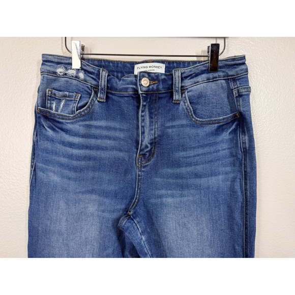 Flying Monkey High Rise Kick Boot Crop Raw Hem Jeans Blue Size 29 - Picture 3 of 6